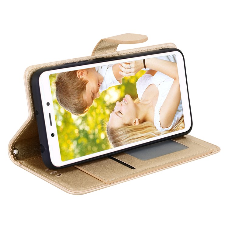 Wallet PU Leather Mobile Shell with Stand for Xiaomi Redmi 6A (Single 12MP Rear Camera) - Gold-4