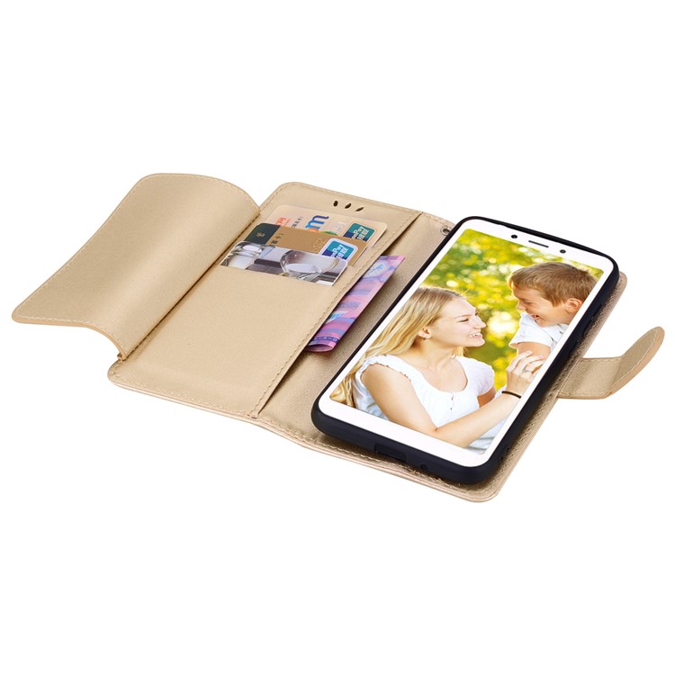 Wallet PU Leather Mobile Shell with Stand for Xiaomi Redmi 6A (Single 12MP Rear Camera) - Gold-5
