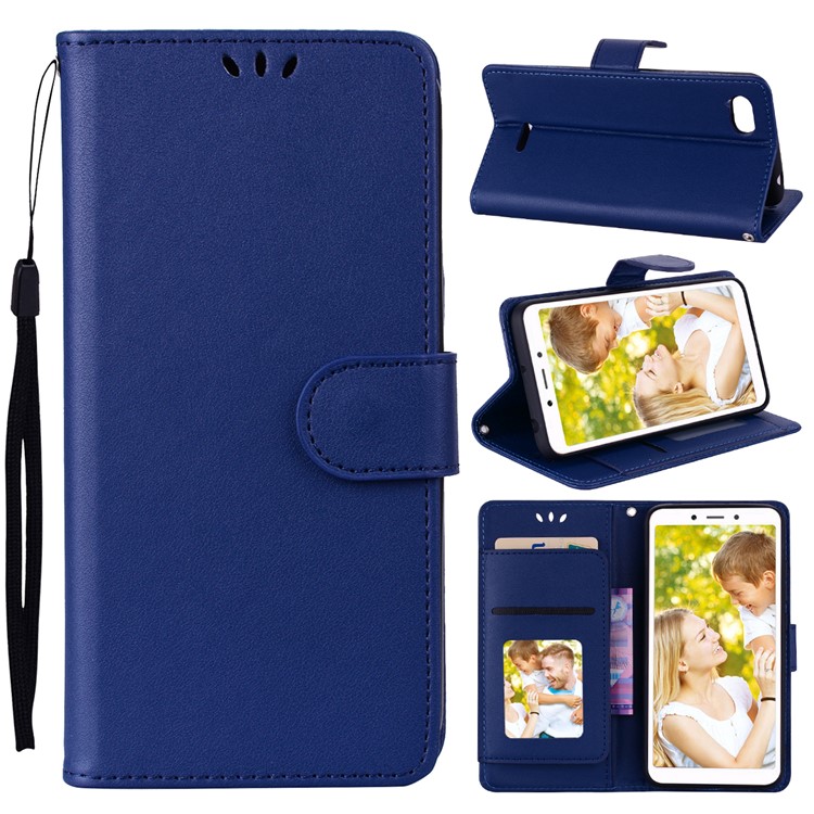 Wallet PU Leather Cover Protector with Stand for Xiaomi Redmi 6A (Single 12MP Rear Camera) - Dark Blue-1