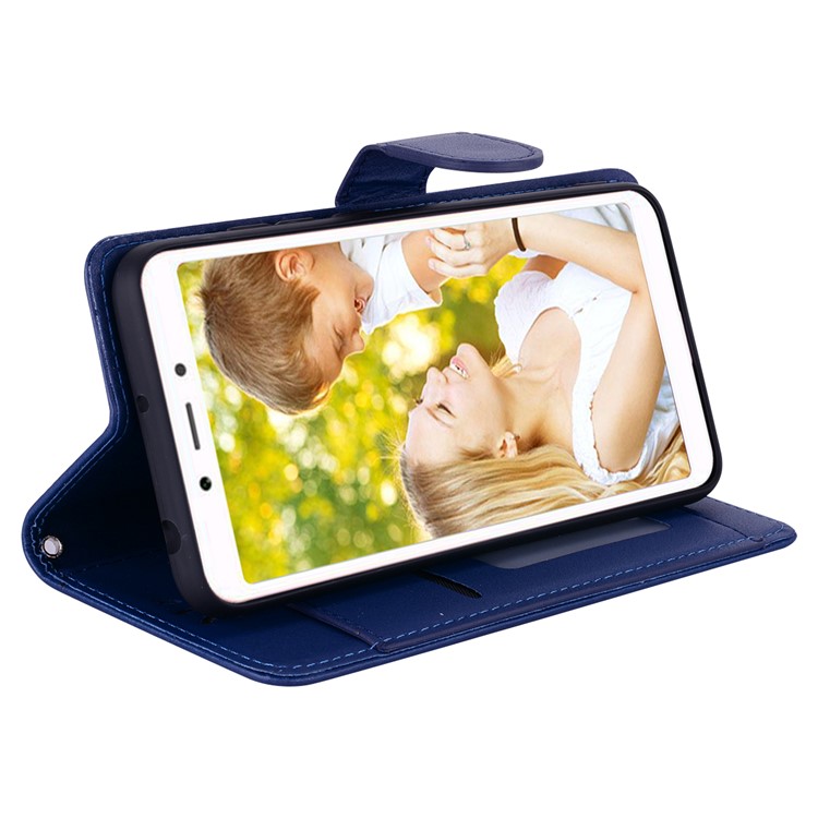 Wallet PU Leather Cover Protector with Stand for Xiaomi Redmi 6A (Single 12MP Rear Camera) - Dark Blue-3