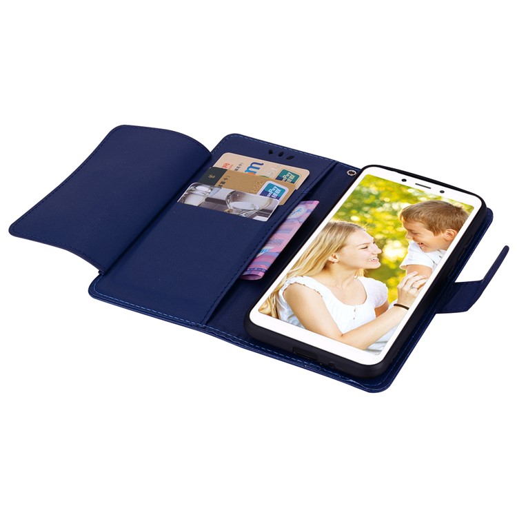Wallet PU Leather Cover Protector with Stand for Xiaomi Redmi 6A (Single 12MP Rear Camera) - Dark Blue-5