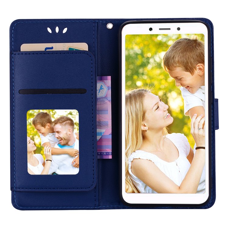 Wallet PU Leather Cover Protector with Stand for Xiaomi Redmi 6A (Single 12MP Rear Camera) - Dark Blue-6