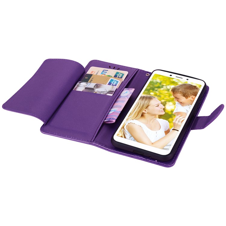 Wallet PU Leather Case Accessory with Stand for Xiaomi Redmi 6A (Single 12MP Rear Camera) - Purple-5