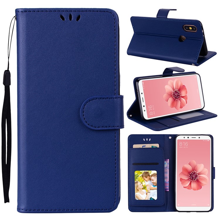 Flip PU Leather Wallet Stand Phone Case Accessory for Xiaomi Redmi S2 / Y2 - Dark Blue-1