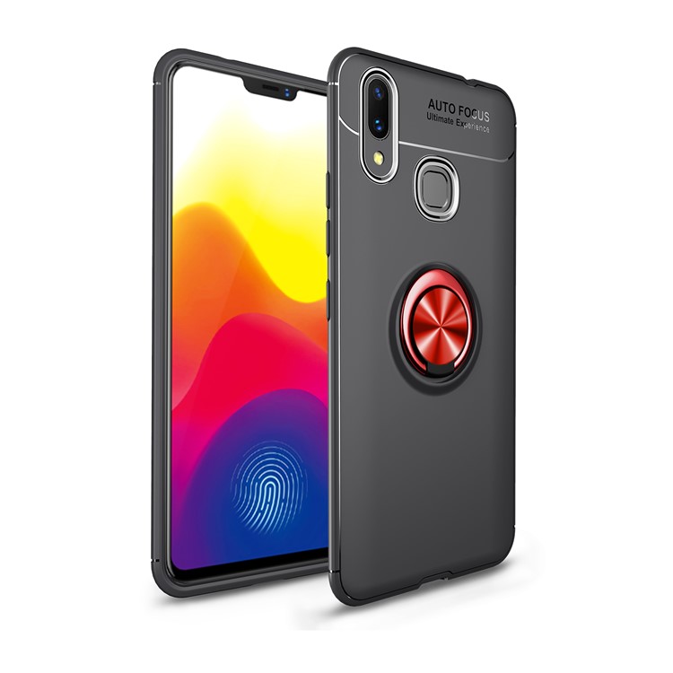 Finger Ring Kickstand TPU Mobile Cover (Built-in Magnetic Metal Sheet) for Xiaomi Mi Max 3 - Black / Red-1