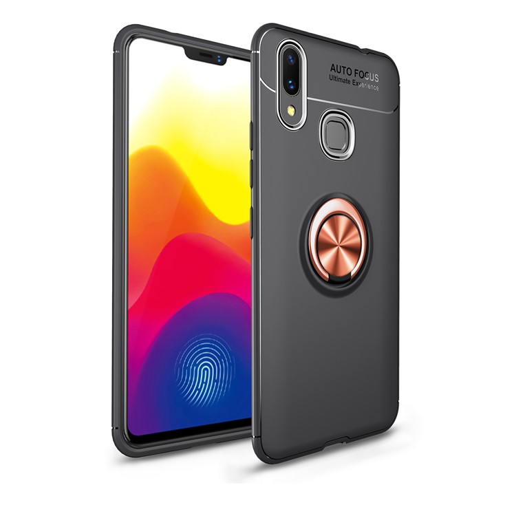 Finger Ring Kickstand TPU Mobile Shell (Built-in Magnetic Metal Sheet) for Xiaomi Mi Max 3 - Black / Rose Gold-1