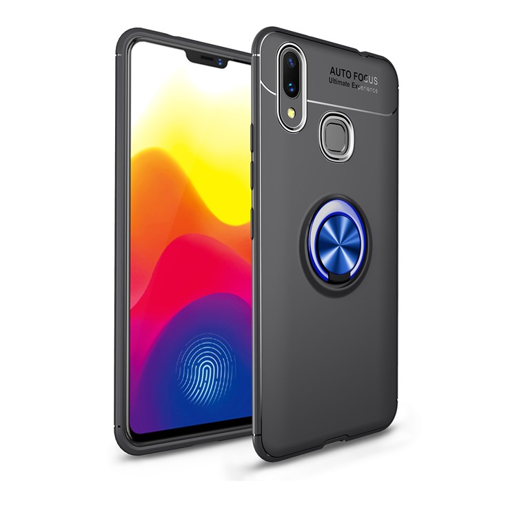 Finger Ring Kickstand TPU Mobile Casing (Built-in Magnetic Metal Sheet) for Xiaomi Mi Max 3 - Black / Blue-1