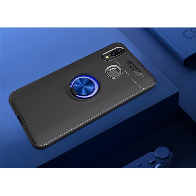 Finger Ring Kickstand TPU Mobile Casing (Built-in Magnetic Metal Sheet) for Xiaomi Mi Max 3 - Black / Blue-2