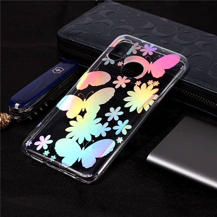 Colorful Laser Carving IMD Patterned TPU Lightweight Shell for Xiaomi Mi 8 (6.21-inch) - Butterflies and Flower-1