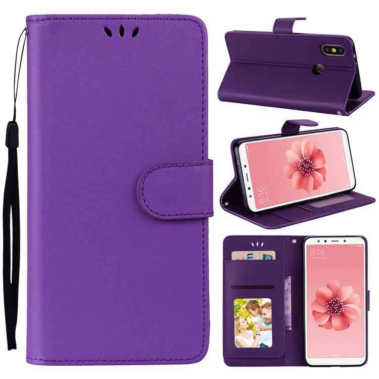 PU Leather Wallet Stand Mobile Cover with Strap for Xiaomi Redmi Note 5 Pro (Dual Camera) / Redmi Note 5 (China) - Purple-1