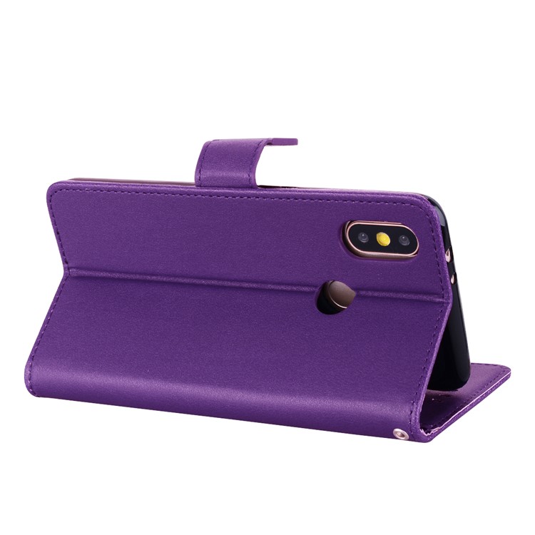 PU Leather Wallet Stand Mobile Cover with Strap for Xiaomi Redmi Note 5 Pro (Dual Camera) / Redmi Note 5 (China) - Purple-4