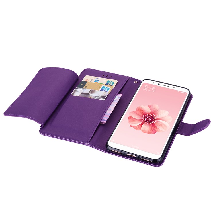 PU Leather Wallet Stand Mobile Cover with Strap for Xiaomi Redmi Note 5 Pro (Dual Camera) / Redmi Note 5 (China) - Purple-5