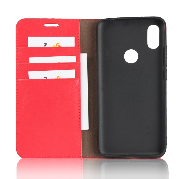 Crazy Horse Texture Genuine Leather Wallet Stand Mobile Case for Xiaomi Redmi S2 / Redmi Y2 - Red-4
