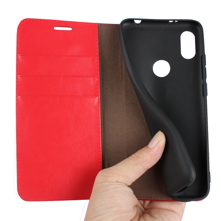 Crazy Horse Texture Genuine Leather Wallet Stand Mobile Case for Xiaomi Redmi S2 / Redmi Y2 - Red-5