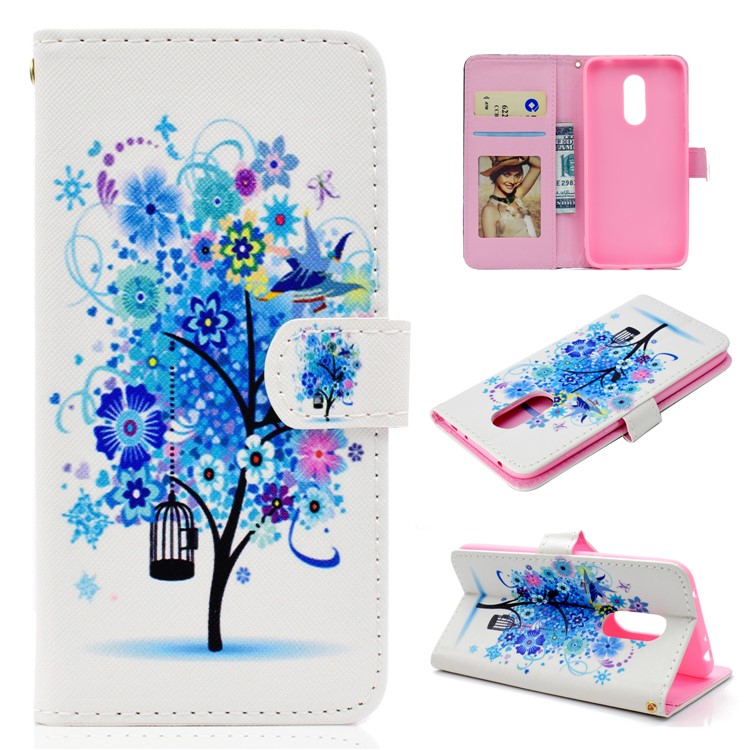 Patterned Wallet Magnetic Stand Leather Casing for Xiaomi Redmi Note 5 / Redmi 5 Plus - Blue Flowered Tree-1