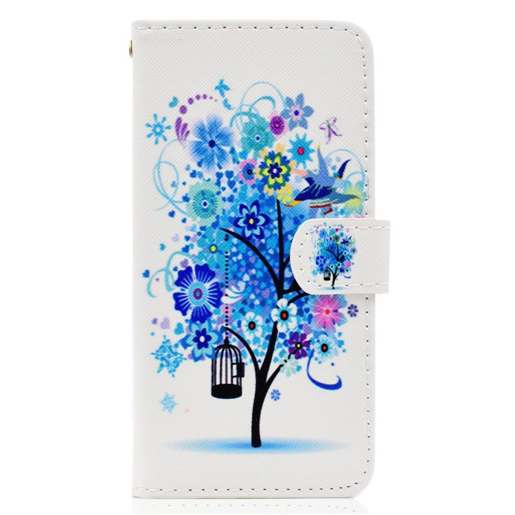 Patterned Wallet Magnetic Stand Leather Casing for Xiaomi Redmi Note 5 / Redmi 5 Plus - Blue Flowered Tree-2