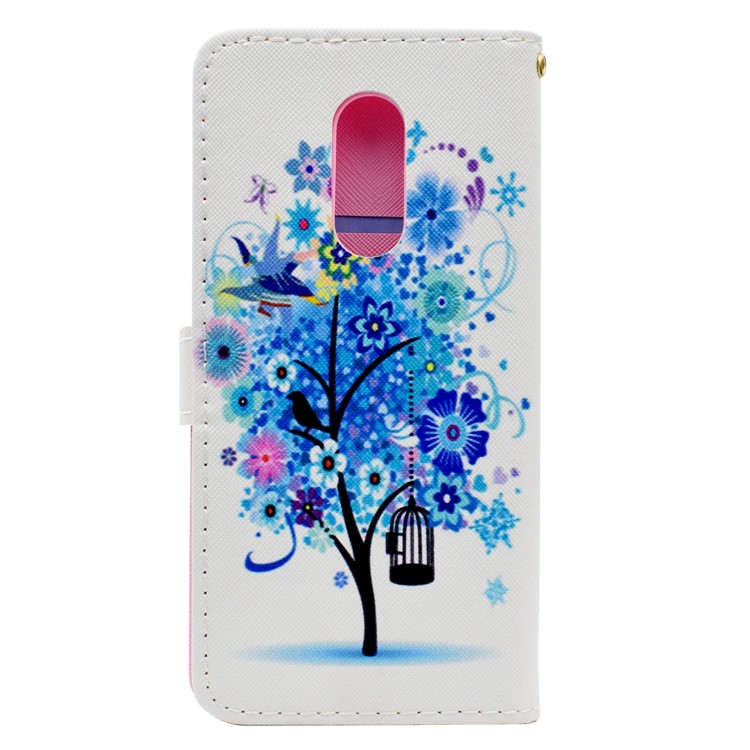 Patterned Wallet Magnetic Stand Leather Casing for Xiaomi Redmi Note 5 / Redmi 5 Plus - Blue Flowered Tree-3