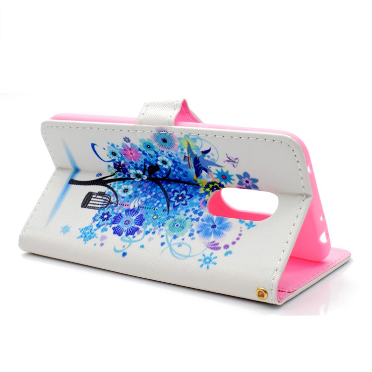 Patterned Wallet Magnetic Stand Leather Casing for Xiaomi Redmi Note 5 / Redmi 5 Plus - Blue Flowered Tree-4