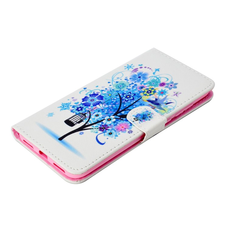 Patterned Wallet Magnetic Stand Leather Casing for Xiaomi Redmi Note 5 / Redmi 5 Plus - Blue Flowered Tree-5