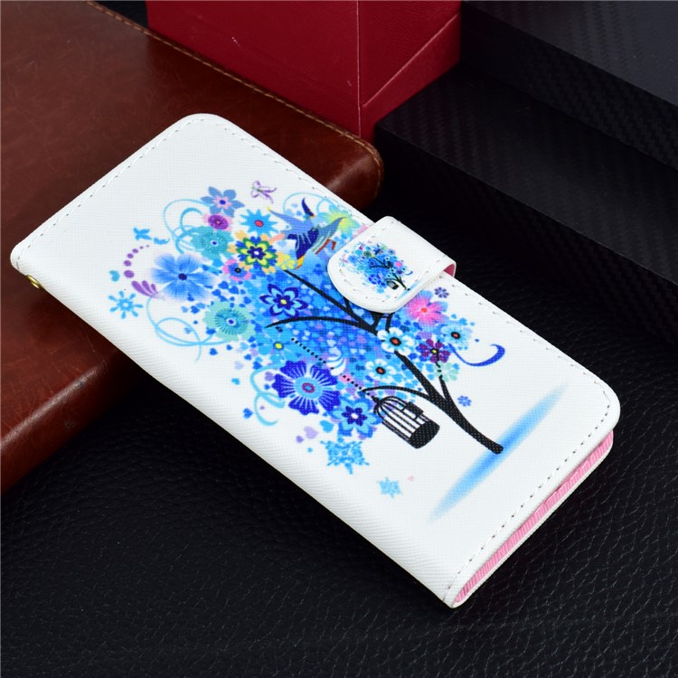Patterned Wallet Magnetic Stand Leather Casing for Xiaomi Redmi Note 5 / Redmi 5 Plus - Blue Flowered Tree-9