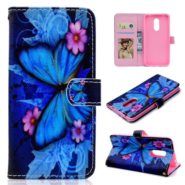 Patterned Wallet Magnetic Stand Leather Mobile Phone Case for Xiaomi Redmi Note 5 / Redmi 5 Plus - Blue Butterfly-1