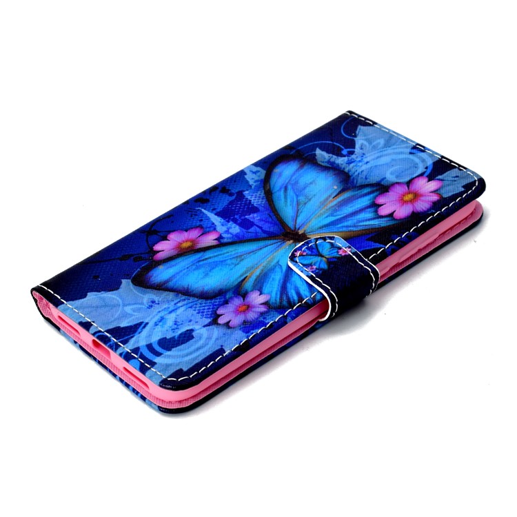 Patterned Wallet Magnetic Stand Leather Mobile Phone Case for Xiaomi Redmi Note 5 / Redmi 5 Plus - Blue Butterfly-5