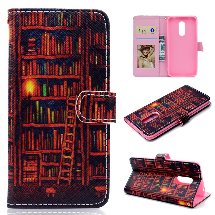Patterned Wallet Magnetic Stand Leather Cell Phone Case for Xiaomi Redmi Note 5 / Redmi 5 Plus - Bookshelf-1