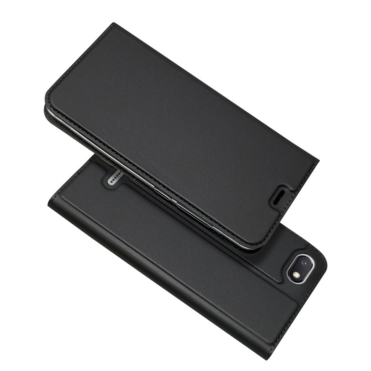 Auto-absorbed Leather Card Holder Case with Stand for Xiaomi Redmi 6A (Single 12MP Rear Camera) - Black-1