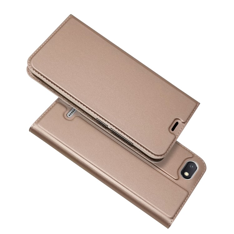 Auto-absorbed Leather Card Holder Cover with Stand for Xiaomi Redmi 6A (Single 12MP Rear Camera) - Rose Gold-1