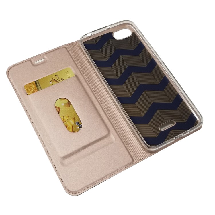Auto-absorbed Leather Card Holder Cover with Stand for Xiaomi Redmi 6A (Single 12MP Rear Camera) - Rose Gold-5