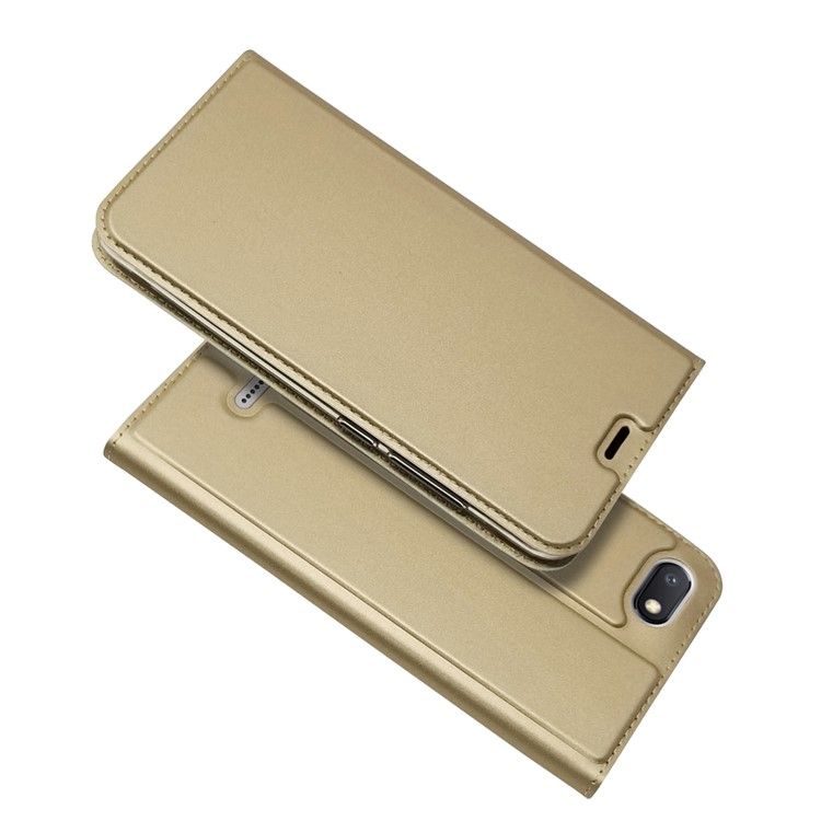 Auto-absorbed Leather Card Holder Shell with Stand for Xiaomi Redmi 6A (Single 12MP Rear Camera) - Gold-1