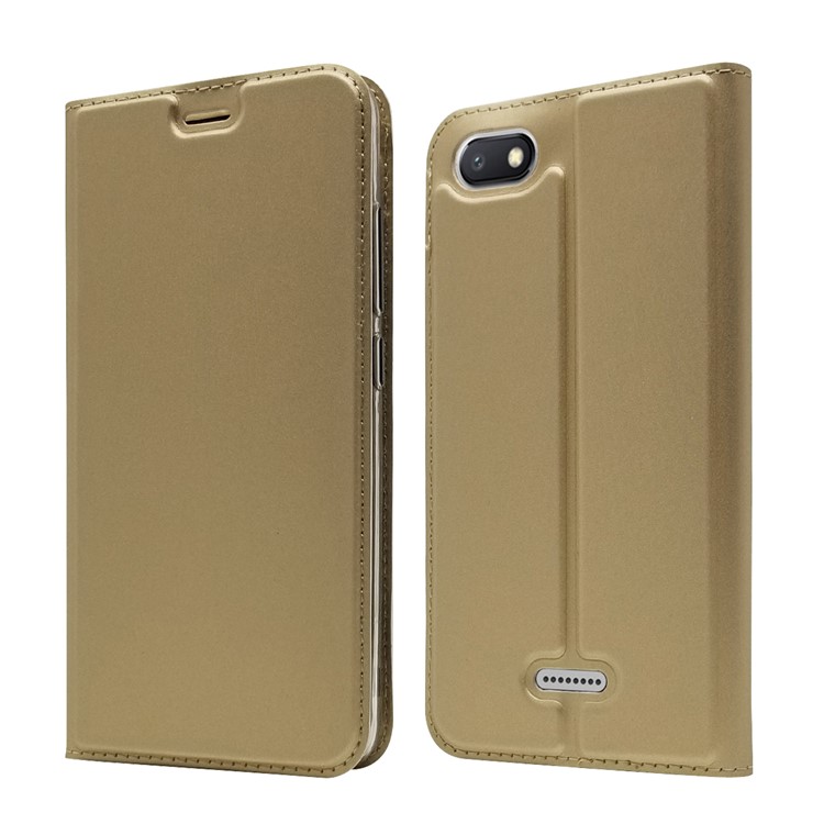 Auto-absorbed Leather Card Holder Shell with Stand for Xiaomi Redmi 6A (Single 12MP Rear Camera) - Gold-2