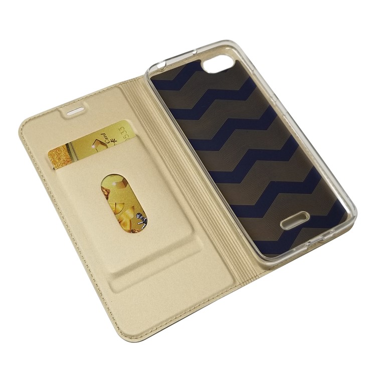 Auto-absorbed Leather Card Holder Shell with Stand for Xiaomi Redmi 6A (Single 12MP Rear Camera) - Gold-5