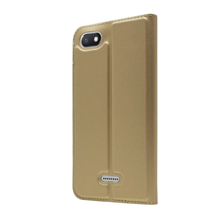 Auto-absorbed Leather Card Holder Shell with Stand for Xiaomi Redmi 6A (Single 12MP Rear Camera) - Gold-8