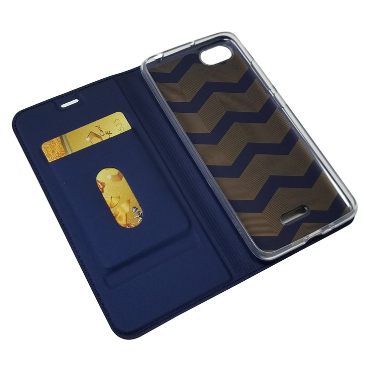 Auto-absorbiert PU Leder Kartenhalter Fall Mit Ständer Für Xiaomi Redmi 6a (einzelne 12MP Rückfahrkamera) - Dunkelblau-8