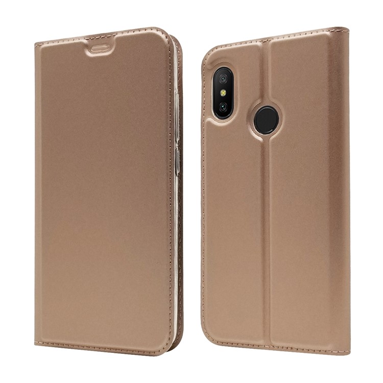 Авто-поглощенная Кожаная Подставка Для Крышки С Гнездом Для Карты Xiaomi Mi A2 Lite / Redmi 6 Pro - Розовое Золото-2