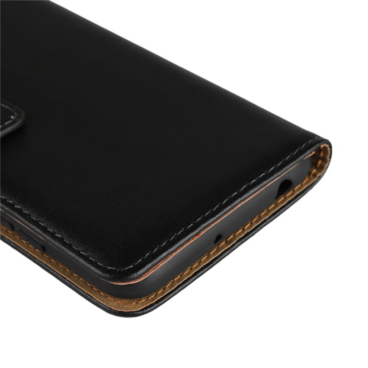 Genuine Leather Wallet Stand Phone Cover for Xiaomi Redmi 6A (Single 12MP Rear Camera) - Black-12
