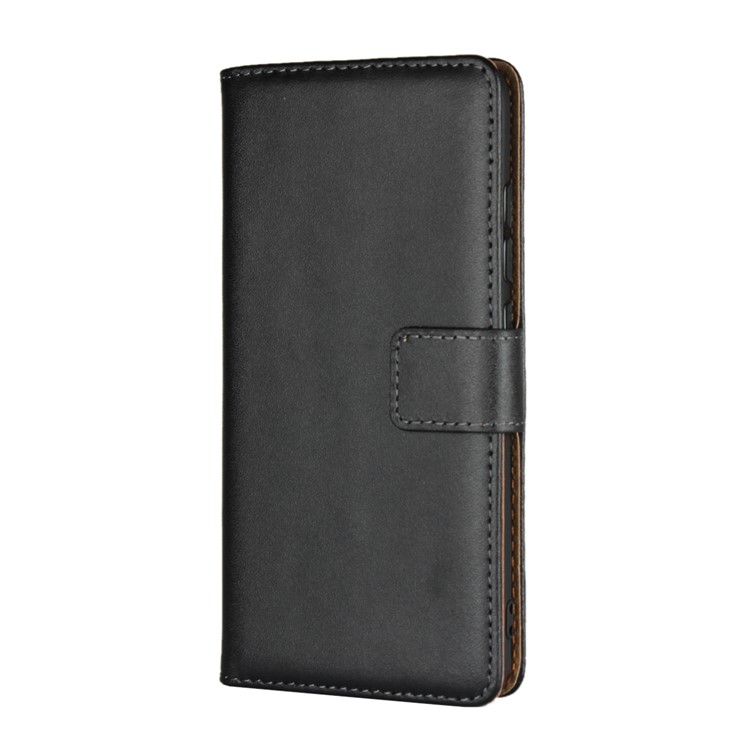 Genuine Leather Wallet Stand Phone Cover for Xiaomi Redmi 6A (Single 12MP Rear Camera) - Black-2