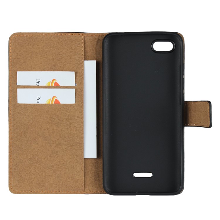 Genuine Leather Wallet Stand Phone Cover for Xiaomi Redmi 6A (Single 12MP Rear Camera) - Black-5