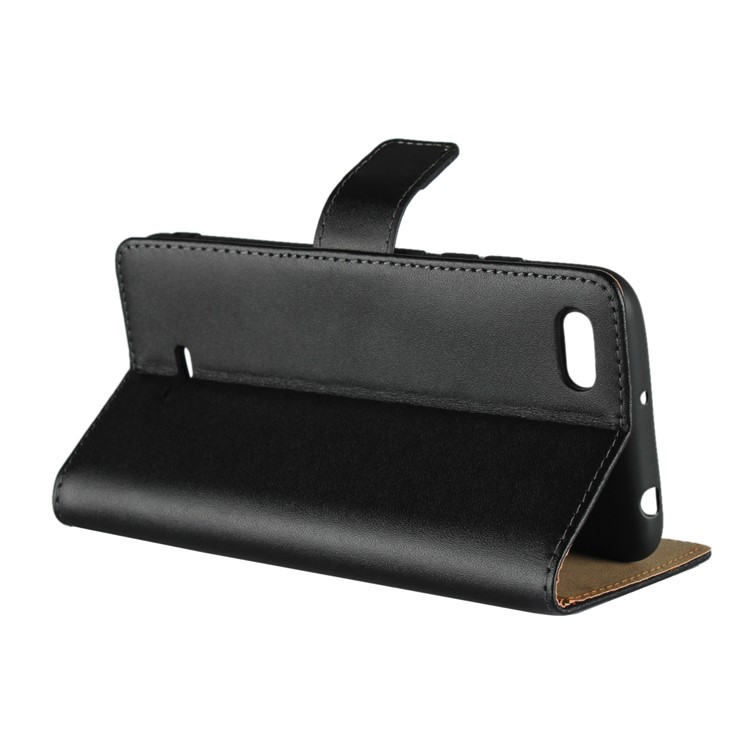 Genuine Leather Wallet Stand Phone Cover for Xiaomi Redmi 6A (Single 12MP Rear Camera) - Black-7