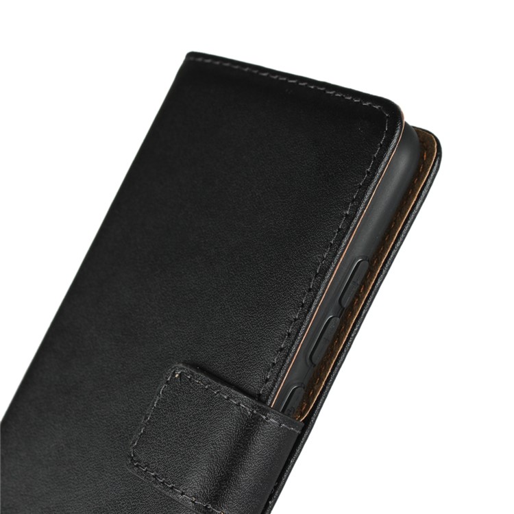 Genuine Leather Wallet Stand Phone Cover for Xiaomi Redmi 6A (Single 12MP Rear Camera) - Black-9