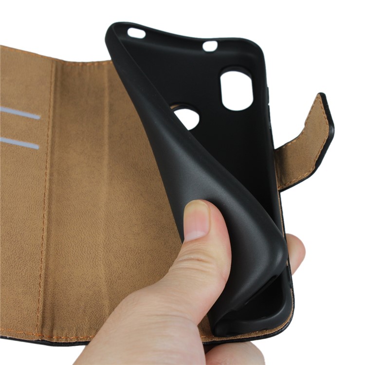 Genuine Leather Wallet Stand Phone Case for Xiaomi Mi A2 Lite / Redmi 6 Pro - Black-12