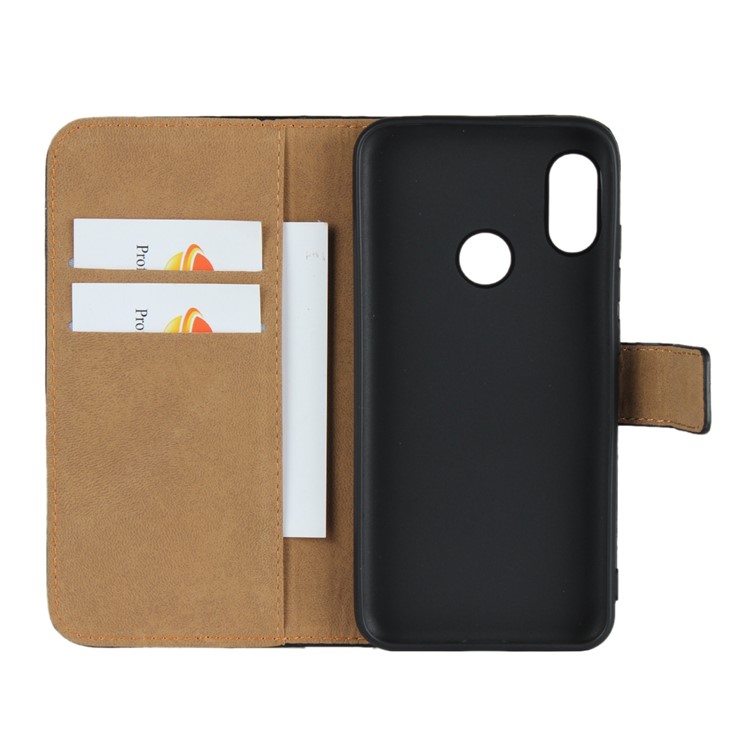 Genuine Leather Wallet Stand Phone Case for Xiaomi Mi A2 Lite / Redmi 6 Pro - Black-4
