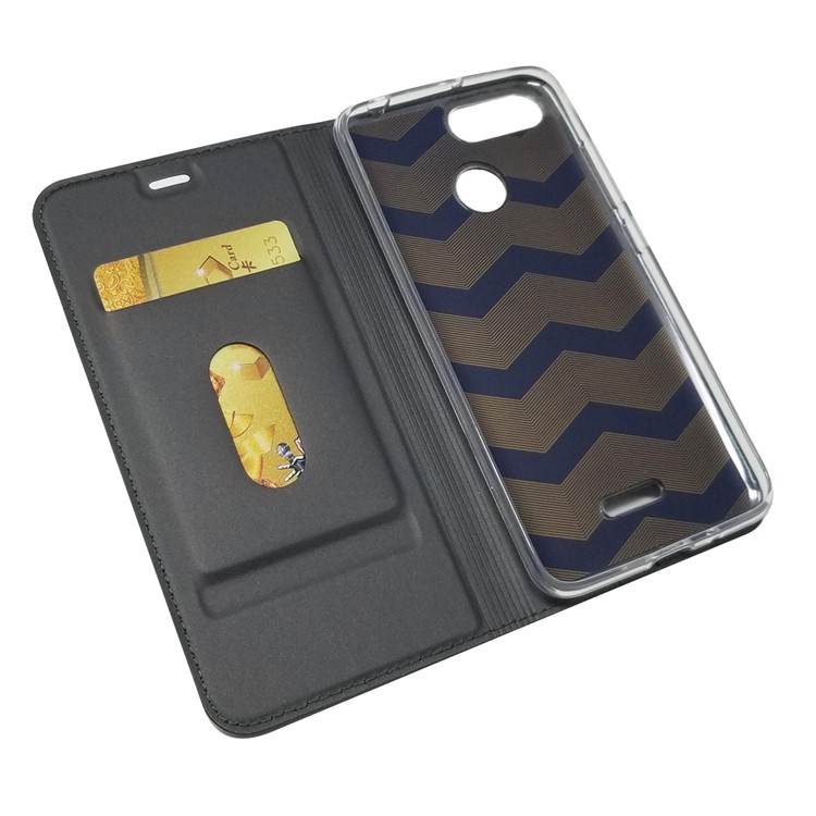 Auto-absorbed Card Holder Stand Leather Mobile Case for Xiaomi Redmi 6 (Dual Camera: 12MP+5MP) - Black-4