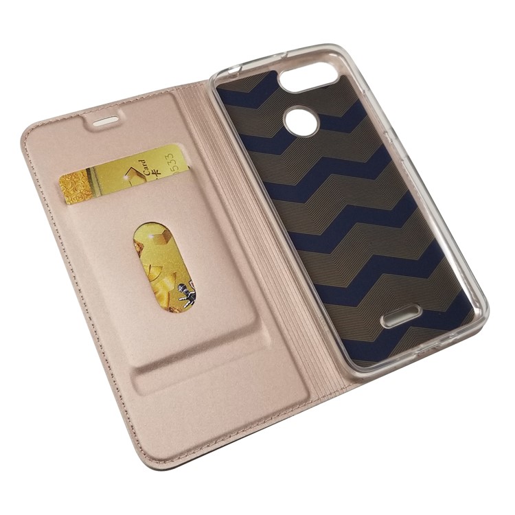 Auto-absorbed Card Holder Stand Leather Mobile Cover for Xiaomi Redmi 6 (Dual Camera: 12MP+5MP) - Rose Gold-4