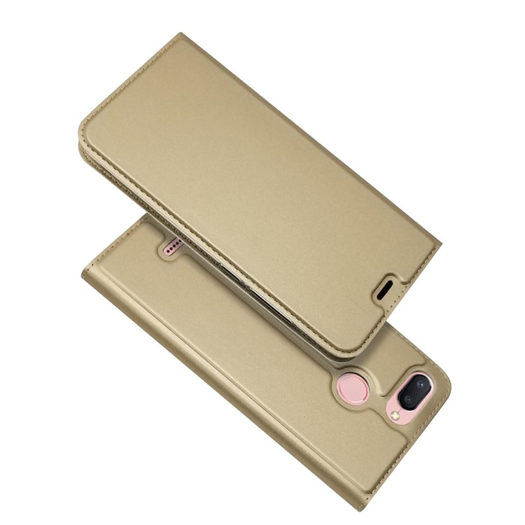 Auto-absorbed Card Holder Stand Leather Phone Shell for Xiaomi Redmi 6 (Dual Camera: 12MP+5MP) - Gold-1