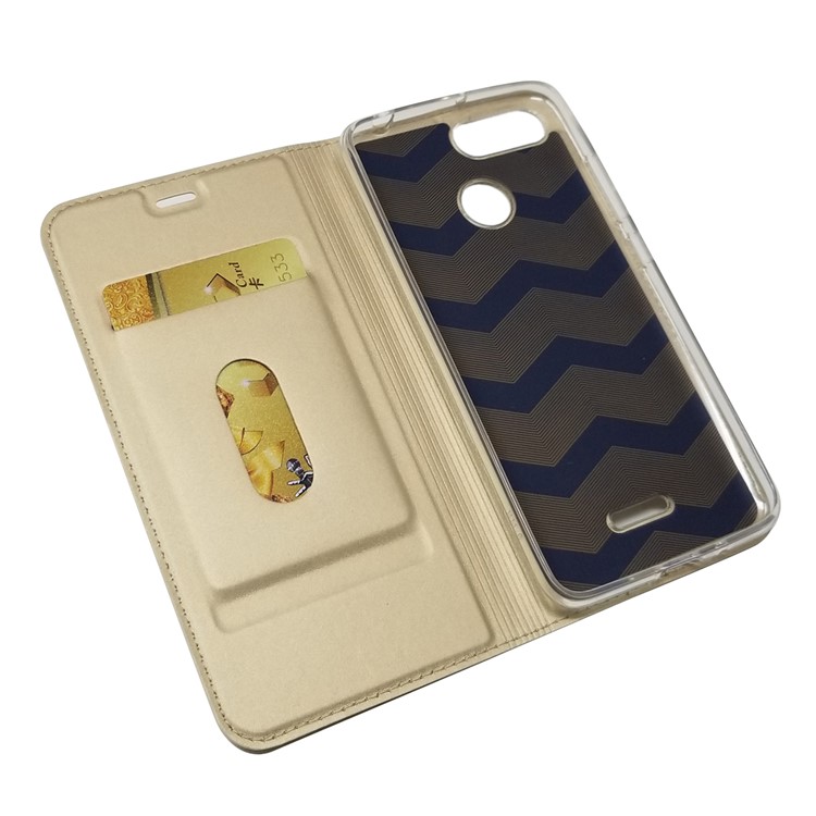 Auto-absorbed Card Holder Stand Leather Phone Shell for Xiaomi Redmi 6 (Dual Camera: 12MP+5MP) - Gold-4