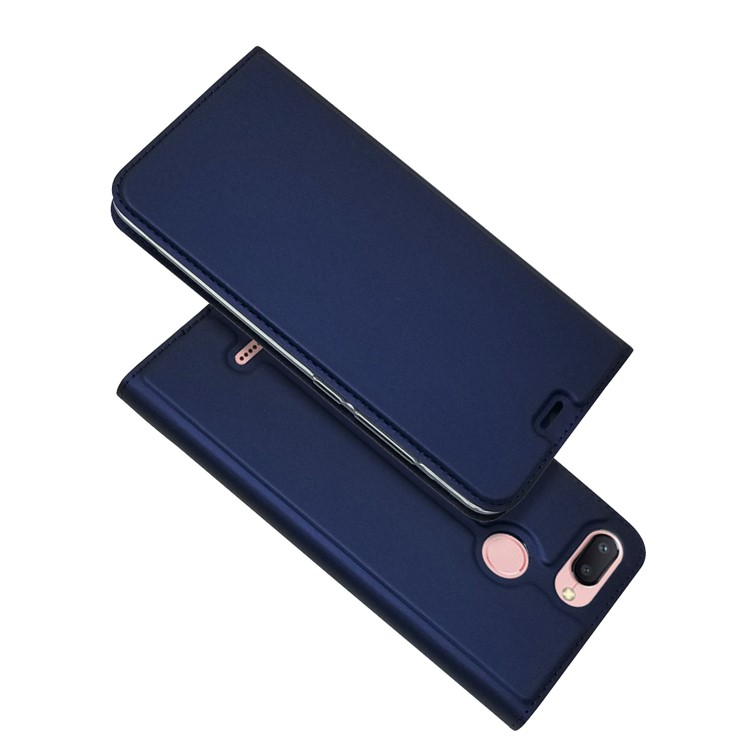 Auto-absorbed Card Holder Stand Leather Case Accessory for Xiaomi Redmi 6 (Dual Camera: 12MP+5MP) - Dark Blue-1