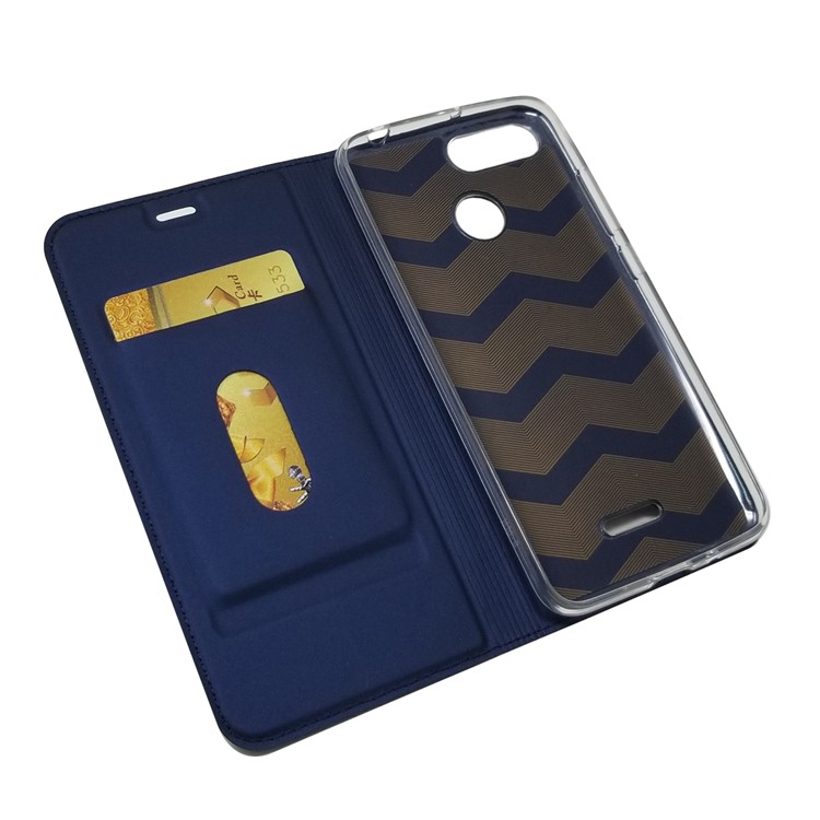 Auto-absorbed Card Holder Stand Leather Case Accessory for Xiaomi Redmi 6 (Dual Camera: 12MP+5MP) - Dark Blue-4