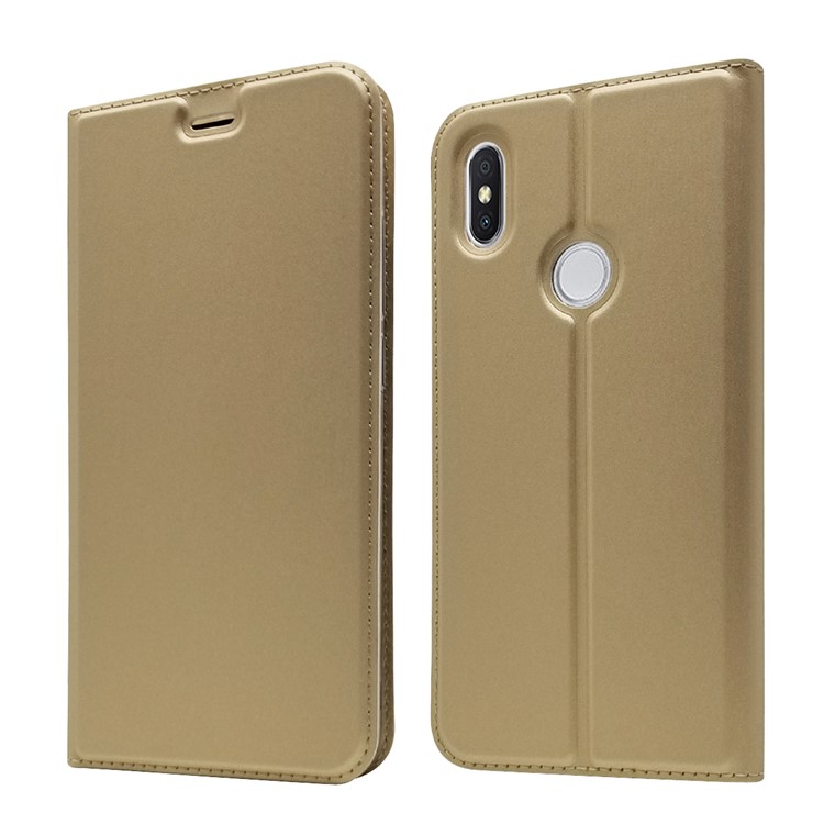 Auto-absorbed Stand Card Holder Leather Phone Shell for Xiaomi Redmi S2 / Y2 - Gold-2